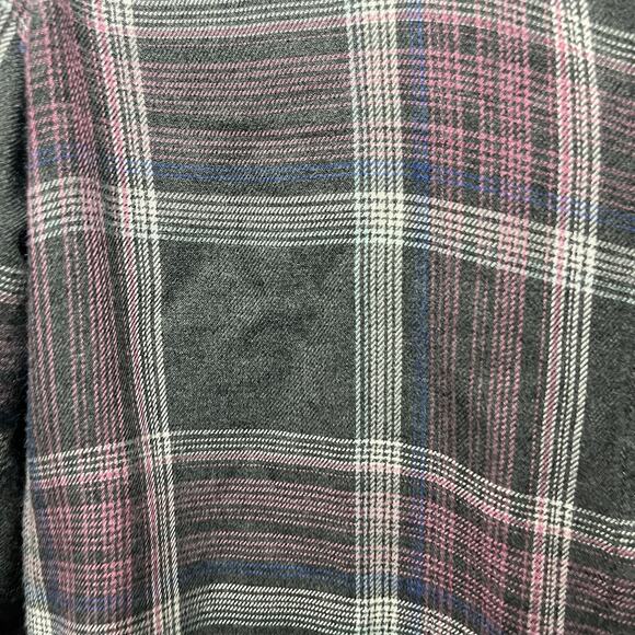 Cloth & Stone Shirt Flannel Raw Hem Gray Pink Plaid Rayon Casual Boho Comfy S - Picture 2 of 7